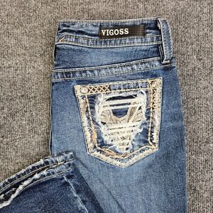 Vigoss Heritage Fit Bootcut Jeans Womens 8 Dark Wash Mid Rise Denim Stretch Blue